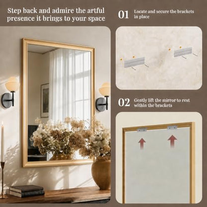 Brushed Gold Bathroom Mirrors for Over Sink 30x40 Inch