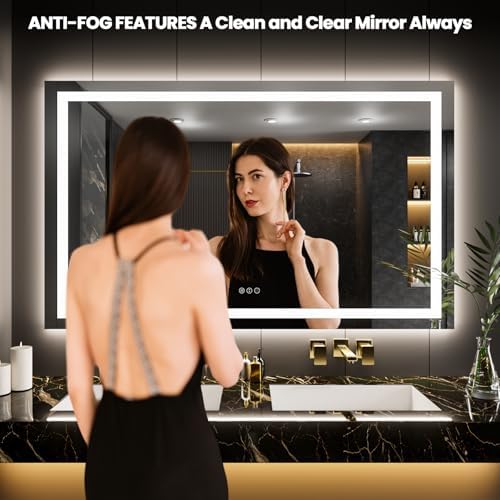 LOAAO 65"X40" LED Bathroom Mirror with Lights, UL Listed