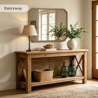 WallBeyond 36" x 48" Wood Bathroom Mirror for Wall Mounted, Rustic Rounded Corner Wood Frame Wall Mirror for Entryway, Living Room or Bedroom Home Decorative, Natural