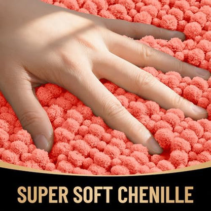 OLANLY Thick Chenille Bathroom Runner Rugs 59x20, Absorbent Bath Mat, Coral