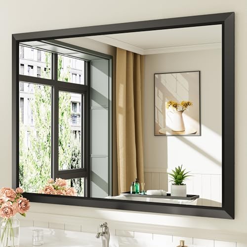 Briivue Black Metal Framed Bathroom Wall Mirror, 48x36 Inch