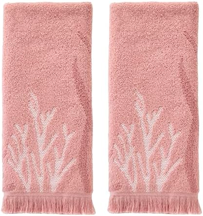 SKL Home Ocean Coral Sculpted Hand Towel Set-2pc, 100% Cotton, Coral