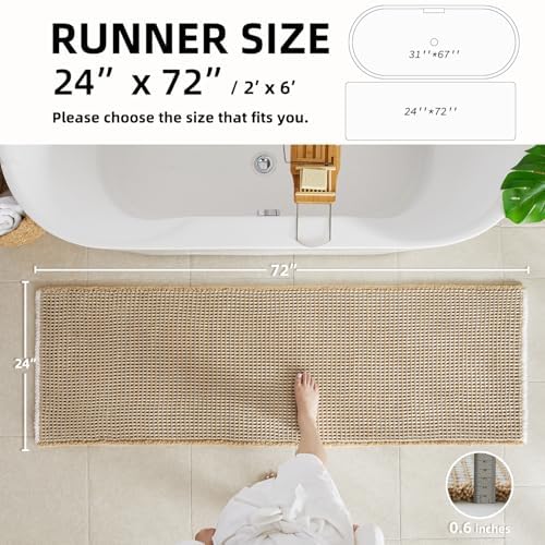 TYUU Waffle Runner Rug Bathroom, Long Boho Bath Mat, 72x24 Khaki & White
