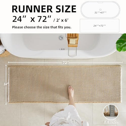 TYUU Waffle Runner Rug Bathroom, Long Boho Bath Mat, 72x24 Khaki & White