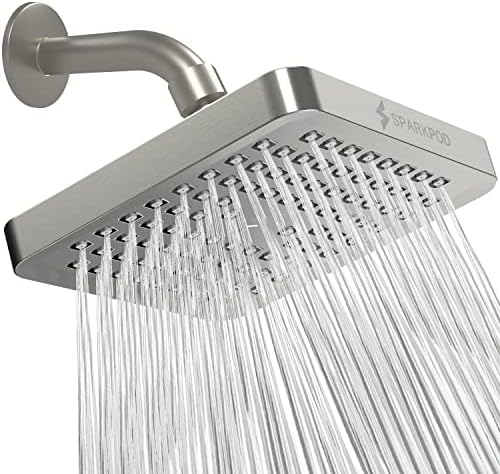 SparkPod Rain Shower Head, 6 Inch Square, Elegant Brushed Nickel Finish