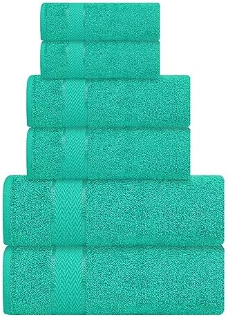 6 Piece Cotton Bath Towel Set- 2 Bath - 2 Hand - 2 Face, Teal