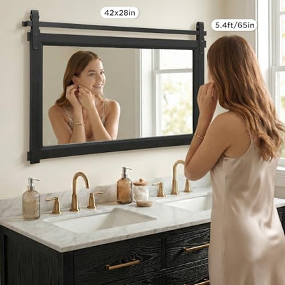 Besdomus Farmhouse Bathroom Vanity Mirror: 42"x28" Black Rustic Barn Door