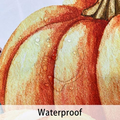 Fall Shower Curtains for Bathroom, Thanksgiving Pumpkins Autumn Eucalyptus Leaves Shower Curtain Set with Hooks, Blue Orange Waterproof Fabric Fall Bathroom Decor Accessories, 60 x 72 Inch
