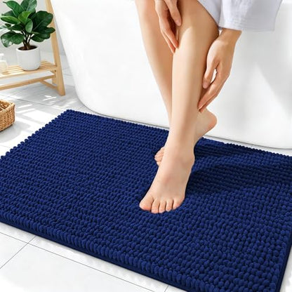 OLANLY Thick Chenille Bathroom Rugs 36x24, Soft Absorbent Bath Mat, Navy