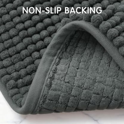 SUBRTEX Bathroom Rugs, 20" x 32" Chenille Bath Rug Soft Short Plush Bath Mat Soft Shower Mat Water Absorbent Shower Mat Quick Dry Machine Washable, Gray