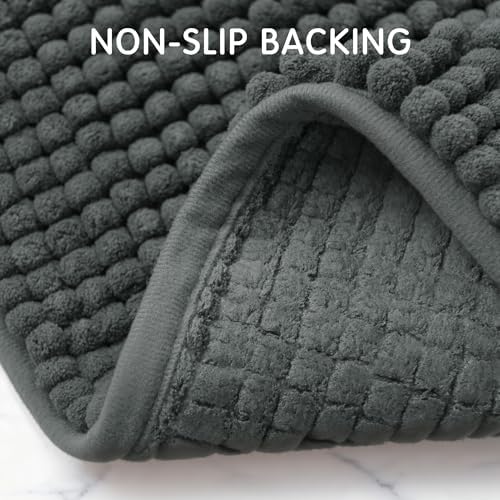 SUBRTEX Bathroom Rugs, 24" x 44" Chenille Bath Rug Soft Short Plush Bath Mat Soft Shower Mat Water Absorbent Shower Mat Quick Dry Machine Washable, Grey