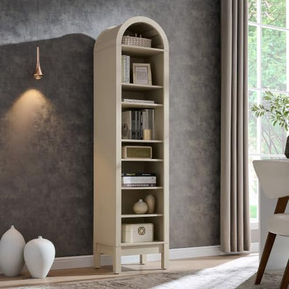 IFBUY 71" Tall Arched Bathroom Storage Cabinet, 8-Tier Modern Farmhouse Storage Cabinet with Adjustable Shelves, Wood Freestanding Cabinet for Bathroom, Living Room, Entryway, Hallway (Cream)
