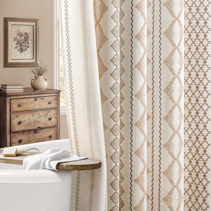 Beige Boho Linen Shower Curtain,72" W x 78" L