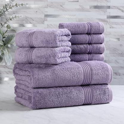 Superior Egyptian Cotton 8-Piece Towel Set, Assorted Towels for Home Bathroom, Guest Bath Decor Essentials, Includes 2 Bath, 4 Hand, 2 Face Towels/Washcloths, Quick Dry, Absorbent, Royal Purple