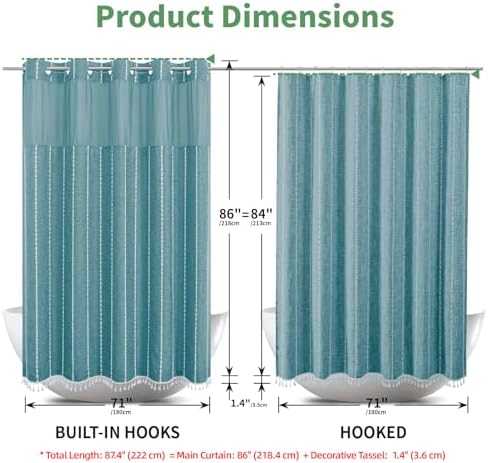 eachope Extra Long No Hook Shower Curtain with Snap-in Liner,71x86,Teal