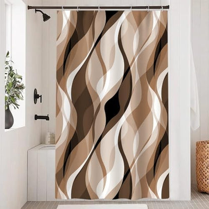 Brown Striped Stall Shower Curtain with Hooks, 48x72 Inch