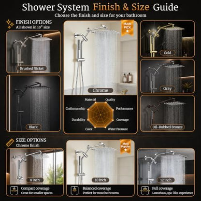 Veken All Metal 10"Luxurious Rain Shower Head with Handheld Spary,Power Jet