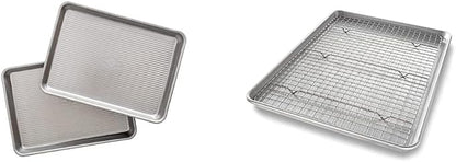 USA Pan Nonstick Quarter Sheet Pan Set of 2 and Half Sheet Baking Pan and Bakeable Nonstick Cooling Rack Set