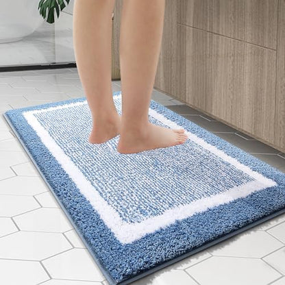 OLANLY Bathroom Runner Rugs 70x24, Extra Long Bath Mats for Bathroom, Blue