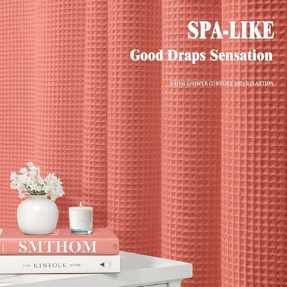 Waffle Weave Shower Curtain Heavyweight Cotton Fabric Coral 72Wx72L