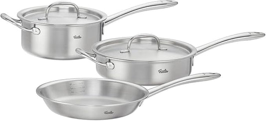 Fissler M5 Pro-Ply Stainless Steel 5 Piece Cookware Set, Made in Germany, Compatible with Induction, Gas, Electric Cooktops, 5-Ply Clad, Oven Safe up to 450°F