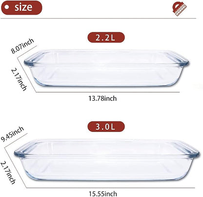 2-Pack Glass Baking Dishes – 102 oz & 75 oz (2.2 L + 3.0 L) Large Oven-Microwave-Freezer Safe Borosilicate Glass Bakeware for Cooking & Food Storage