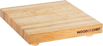 WoodForChef Hardwood Butcher Block with Feet - Hard Maple Edge Grain Cutting Board with Dual Pairs of Wooden and Rubber Legs - Elevated Chopping Board for Precision Cutting - 12x12x1.5 inches (Square)