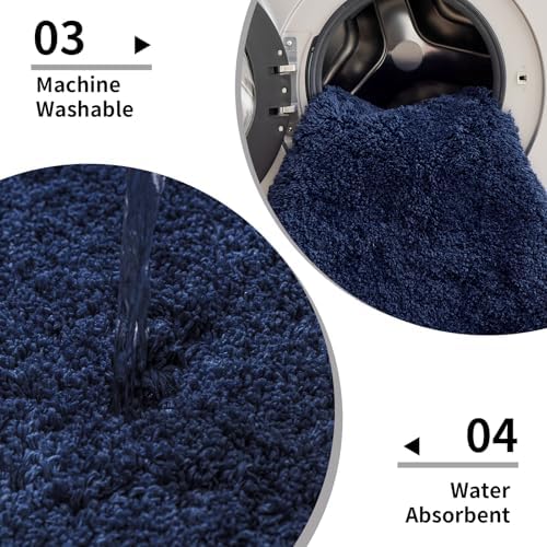 Disolla Navy Bathrom Runner Rug 24x70 - Extra Large Soft Plush Bath Mat, Thick Long Non-Slip Shaggy Floor Mat, Ultra-Absorbent for Master Bathroom Vanity