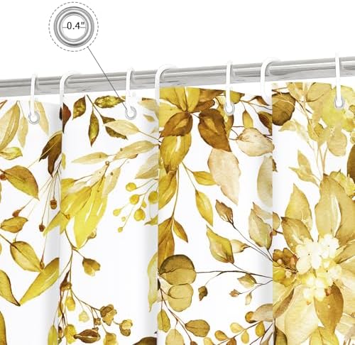 Gibelle Yellow Eucalyptus Shower Curtain, Watercolor Floral Print, 72x72