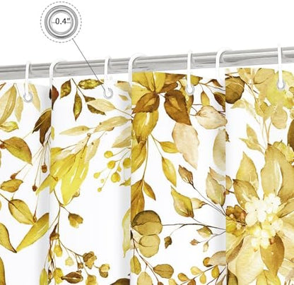 Gibelle Yellow Eucalyptus Shower Curtain, Watercolor Floral Print, 72x78