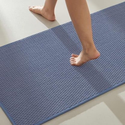 TYUU Bathroom Runner Rug, Long Bath Mat Washable Thin Quick Dry Low Pile Bathroom Runner Rugs 24 x 60 Non Slip, Denim Blue 24"x60"