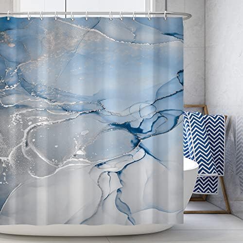 AWERT Blue Marble Shower Curtain for Bathroom Modern Blue White Marble Ink Shower Curtain with Hooks Washable Bathroom Accessories Bathtub Decor 72x72inch