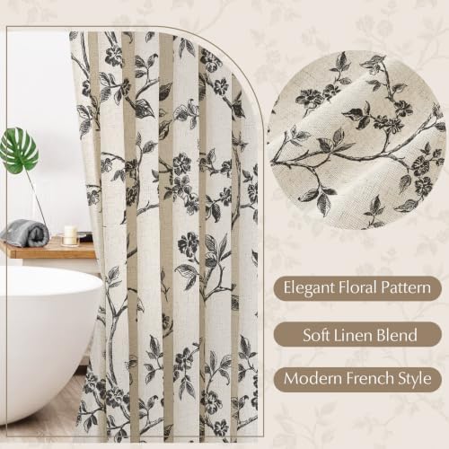 MitoVilla Long Linen Floral Shower Curtain for Bathroom,72 x 78