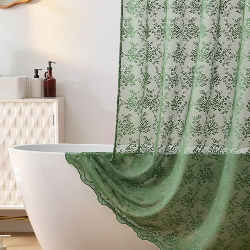 TUDECO Green Stall Shower Curtain with Attached Valance, 36'' x 72''