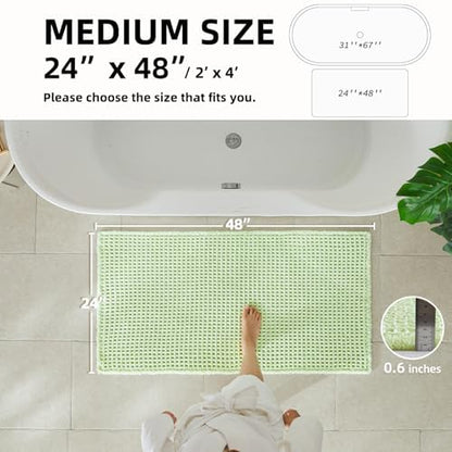 TYUU Waffle Bath Mat, Boho Bathroom Rugs Non Slip, 48x24 Pale Green