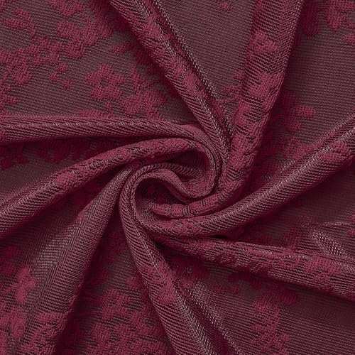 Burgundy Lace Shower Curtain 72x84, 84 Inches Long with Attached Valance
