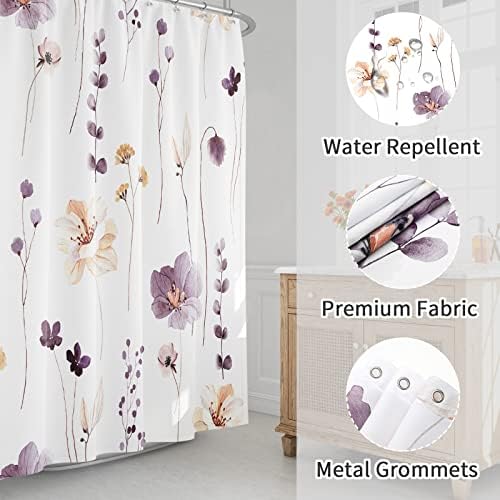 Gibelle Plum Beige Watercolor Floral Fabric Shower Curtain, 72x72