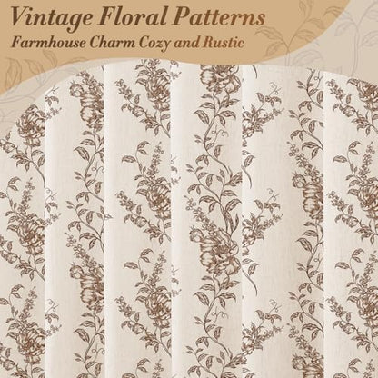 Brown Linen Farmhouse Shower Curtain, Boho Floral Bathroom 36x72
