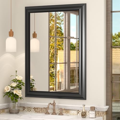 26x36 Inch Black Metal Framed Bathroom Mirror for Wall