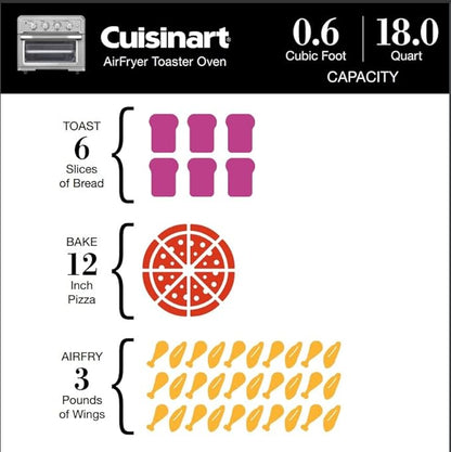 Cuisinart TOA-60 Convection AirFryer Toaster Oven, Premium 1800-Watt Oven with 7-in-1 Functions and Wide Temperature Range, Large Capacity AirFryer with 60-Minute Timer/Auto-Shutoff, Stainless Steel