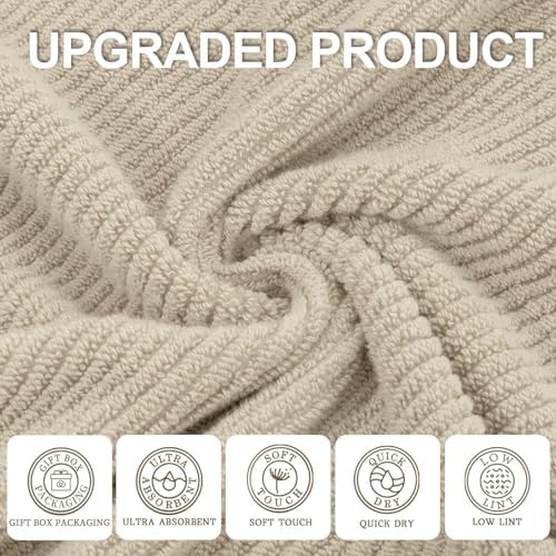 VOOVA & MOVAS Bath Towels 4PC, 100% Cotton, 30x56 in, Beige
