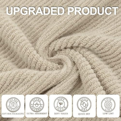 VOOVA & MOVAS Bath Towels 4PC, 100% Cotton, 30x56 in, Beige