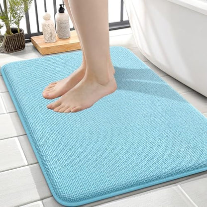 OLANLY Memory Foam Small Bathroom Rugs 24x16, Absorbent Bath Mat, Sky Blue