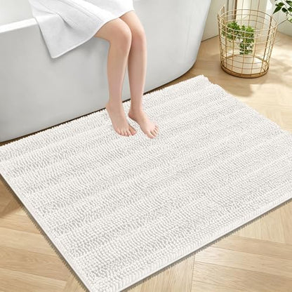 OLANLY Thick Large Bathroom Rugs 40x32, Soft Chenille Bath Rugs, Ivory
