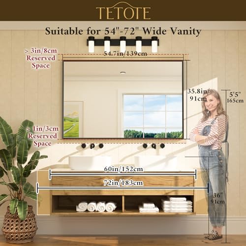 TETOTE Brushed Gold Bathroom Mirror for Over Sink 55" x 36" Large Brass Gold Beveled Framed Rectangular Vanity Mirror for Bathroom, Bedroom, Entryway, Living Room, Tempered Glass, Stronger Frame