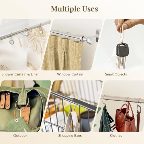 Bathway Shower Curtain Rings, Shower Curtain Hooks 12 Pcs Anti-Drop Shower Rings for Curtain, Brushed Nickel Shower Curtain Rings Rust Proof, Metal Shower Hooks for Shower Curtain Rod Bathroom