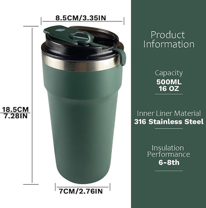 SPLMIFA Travel Coffee Mugs Leak-Proof, Reusable Coffee Cups with Lids, Stainless Steel Vacuum Insulated Coffee Tumblers, Thermal Insulation Cups for Men and Women Hot & Cold Drinks(4th-Green, 16OZ)