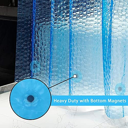 Bostofy Waterproof Shower Curtain Liner EVA Thick Shower Curtain with Heavy Duty 3 Bottom Magnets, Shower Liner for Shower Stall, Bathtubs, 3D Pebble Pattern, 72 x 72,12 Hooks