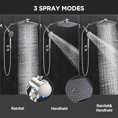 Veken Brushed Nickel 11.8" Shower Head with Handheld,Stain Resistant Finish