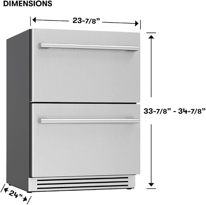 Zephyr 24" Presrv™ Dual Zone Refrigerator Freezer Drawers - Built In Fridge with Modes for Freezer, Fridge and Pantry, Convertible -7° – 65° F (each zone), LED Lighting, Soft Close, PRRFD24C2AS